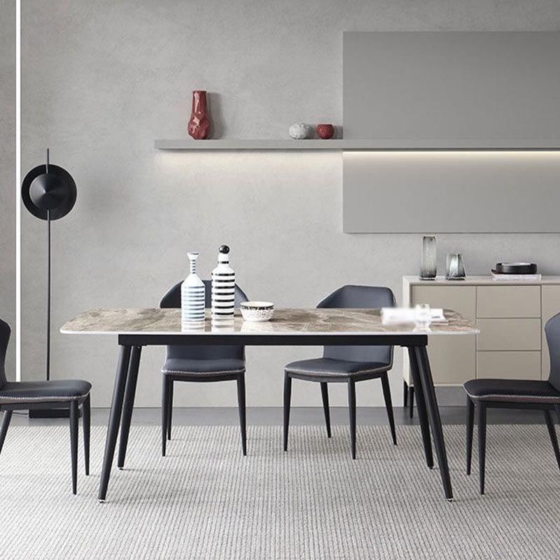 Industrial Stone Rectangle Table Standard Height Dining Table with 4 Legs