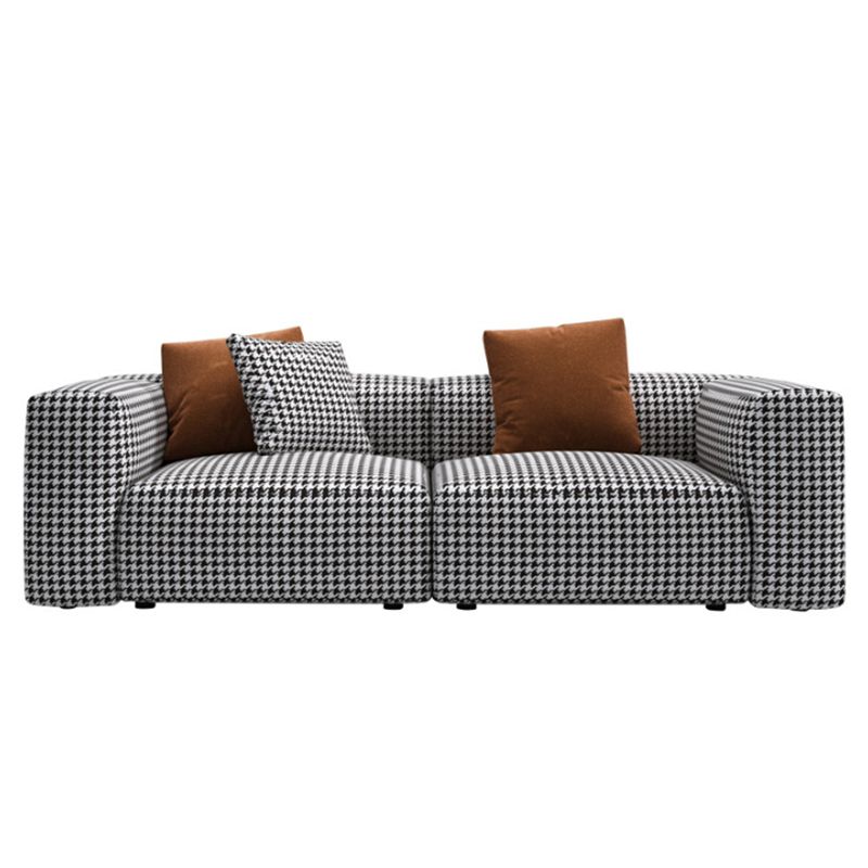 Fabric Modern Houndstooth Pattern Sofa Tuxedo Arm Sofa with Pillows