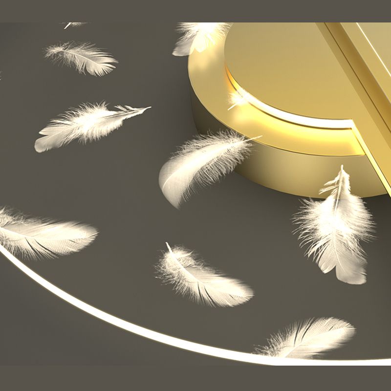 Stagger Geometric Feather LED Ceiling Fixture in Modern Creative Style Wrought Iron Indoor Ceiling Light in Gold