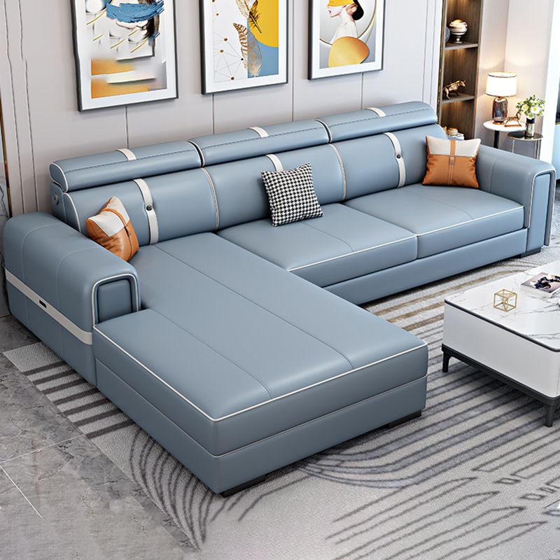 Scandinavian Light Blue Sofa/Sectional with Square Arm for Living Room