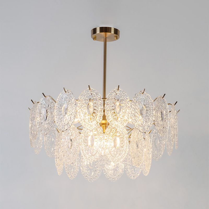 American Style Chandelier Light Fixture Oval Metal Glass Chandelier in Gold