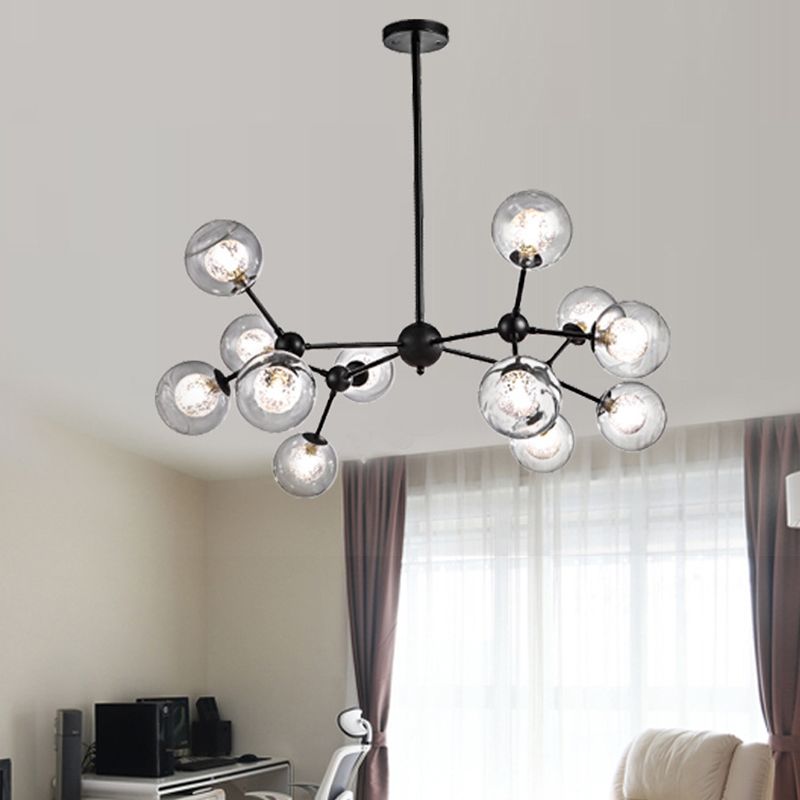 Black Branch Hanging Chandelier Light Modern Clear Glass Shade Ceiling Chandelier for Living Room
