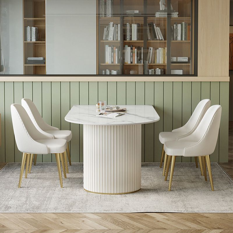 Glam Double Pedestal Dining Table Stone Table for Dining Room