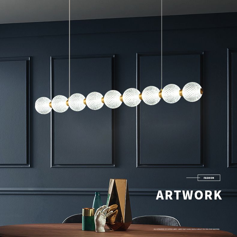 Clear Globe Acrylic Shade Island Pendant Modern Linear LED Dining Table Island Ceiling Light