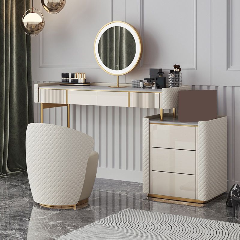 14.96" Wide Stone Makeup Counter Bright White Vanity Tables with Storage Drawers