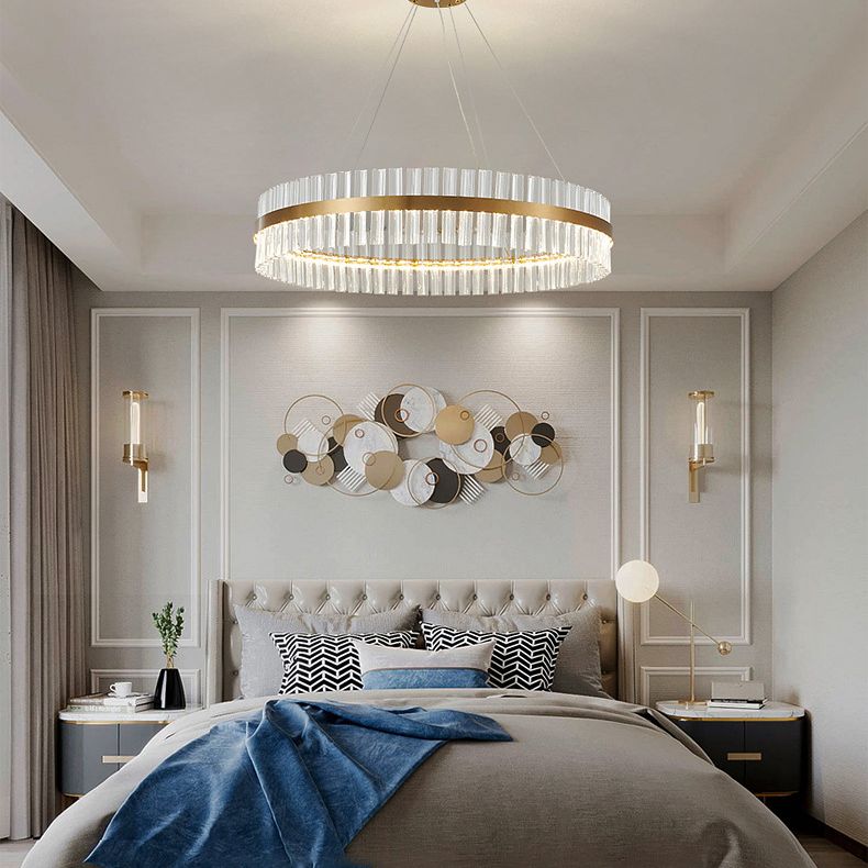 Postmodern Circular Suspended Lighting Fixture Crystal Hanging Ceiling Fixture for Restaurant