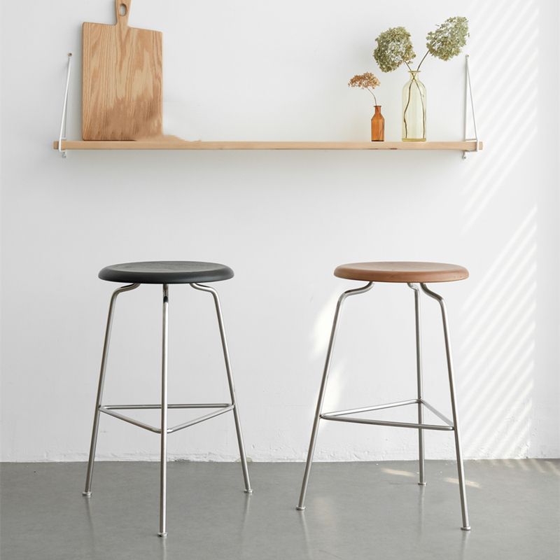 Contemporary Armless Round Backless Bar Stool with Metal Base