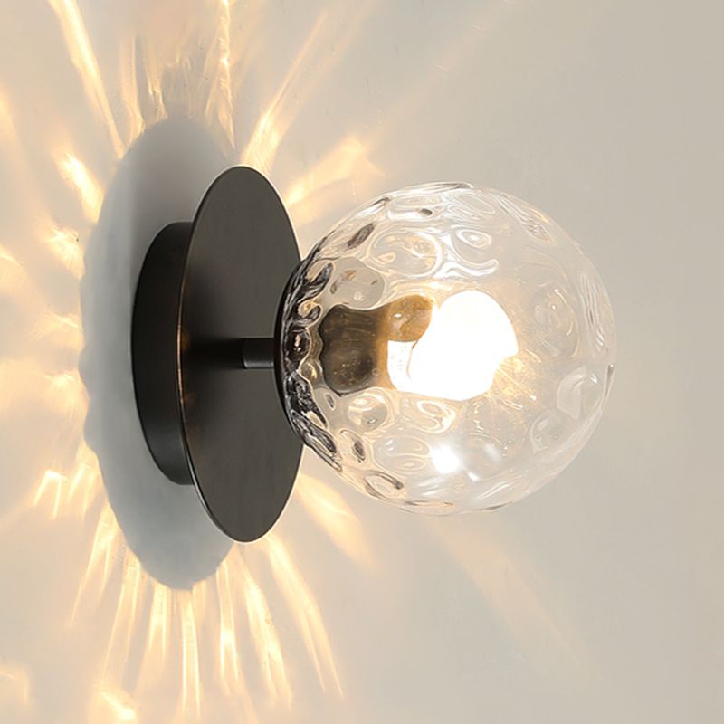 1-Light Metal Wall Sconce Modern Simple Wall Mount Lamp with Glass Shade for Bedroom