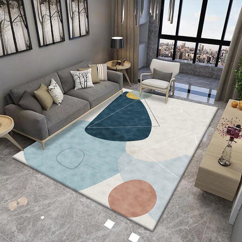 Blue Geometric Area Rug Polyester Modern Abstarct Carpet Non-Slip Area Rug for Home Decoration