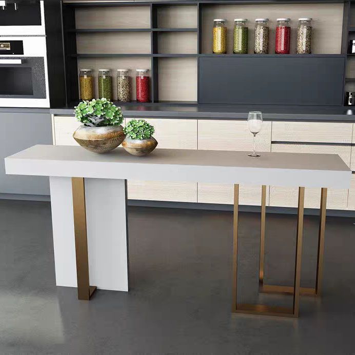 White Marble Top Bar Table Glam Metal and Stone Frame Pub Table