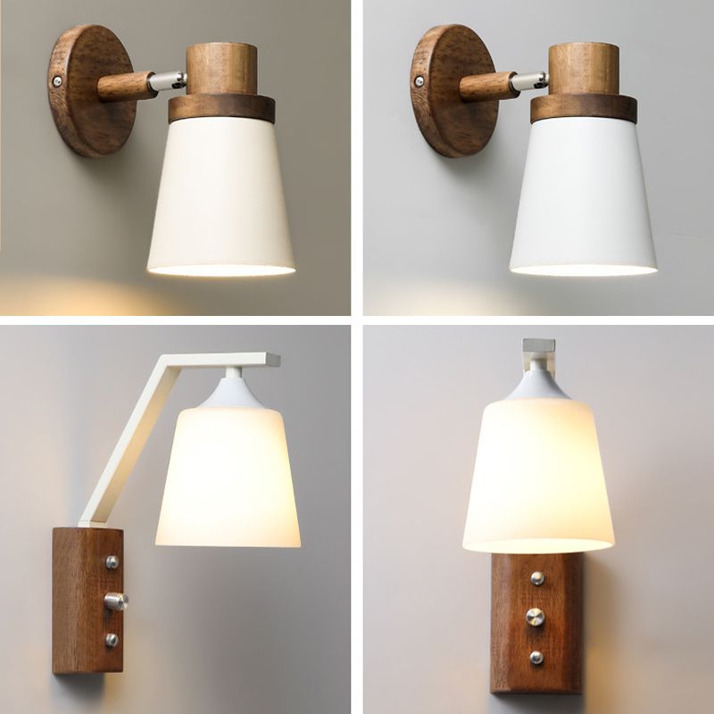 Nordic Style Glass Wall Light Geometrische 1 leichte Wandleuchten mit Holz für Schlafzimmer