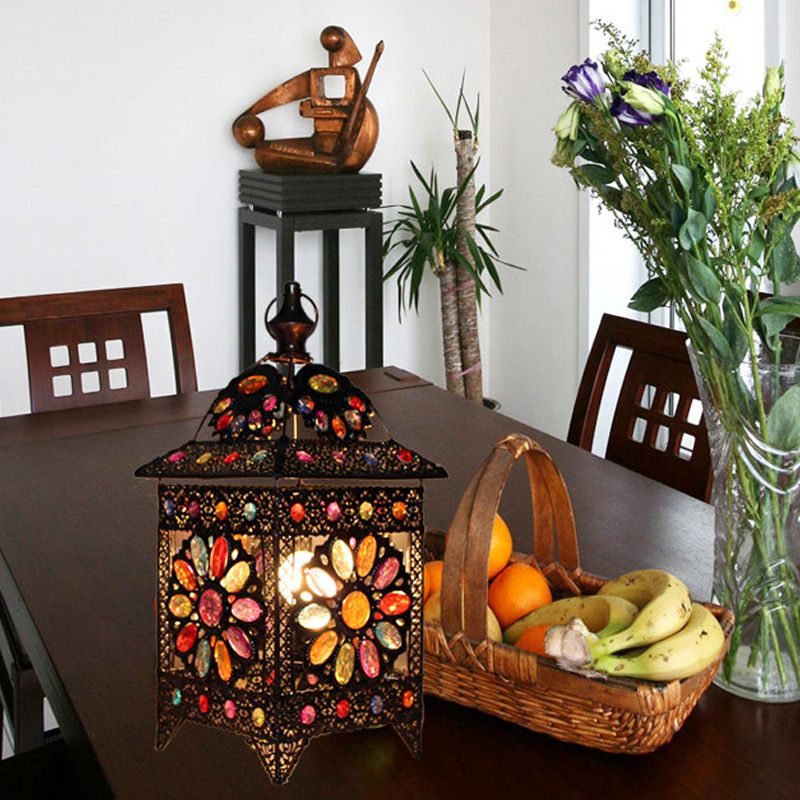 Mesa de arte de arte manchada de 1 luces Lámpara de la sala de estar en forma de casa negra bohemia en forma de casa en forma de casa