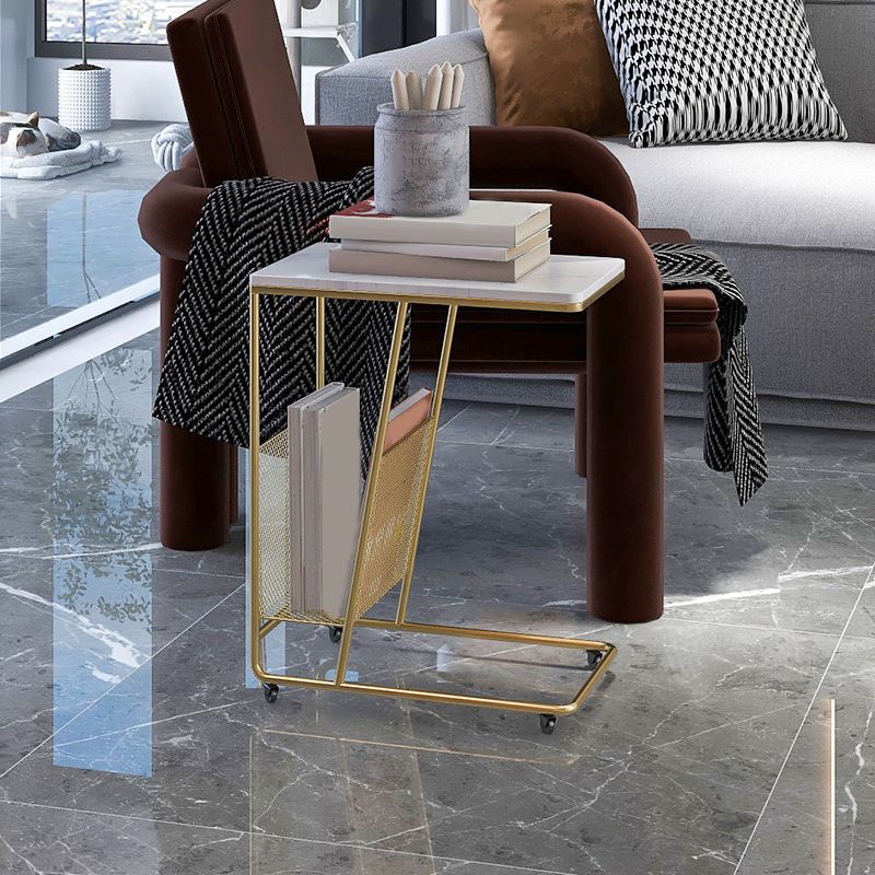 Marble and Metal 23 - Inch Side Table Wheeled Sofa Side Accent Table