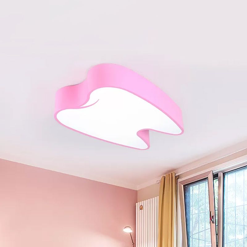 Tooth-Shaped Acrylic LED Flushmount Lighting Children Pink/Yellow Close to Ceiling Lamp
