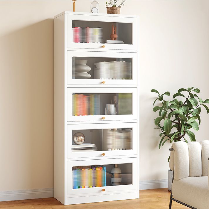 White Bookshelf Contemporary Style Bookcase with Door for Home Office