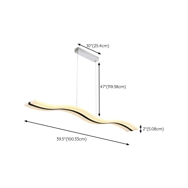 Linear Shape Chandelier Lighting Modern Style Metal 1 Lights Island Lamp in White