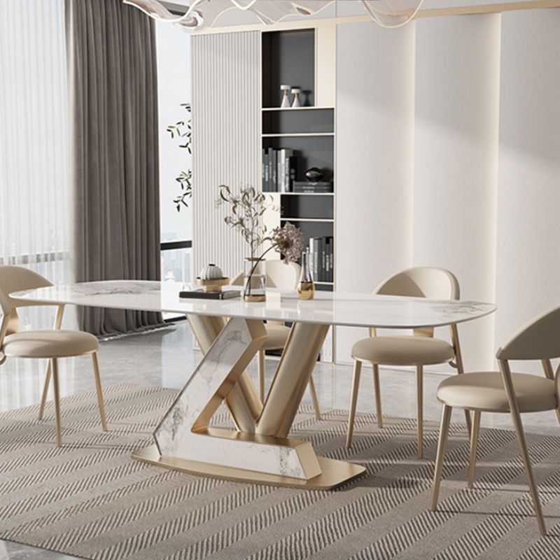 Glam Dining Sintered Stone Table Rectangle Table with Metal Legs for Home