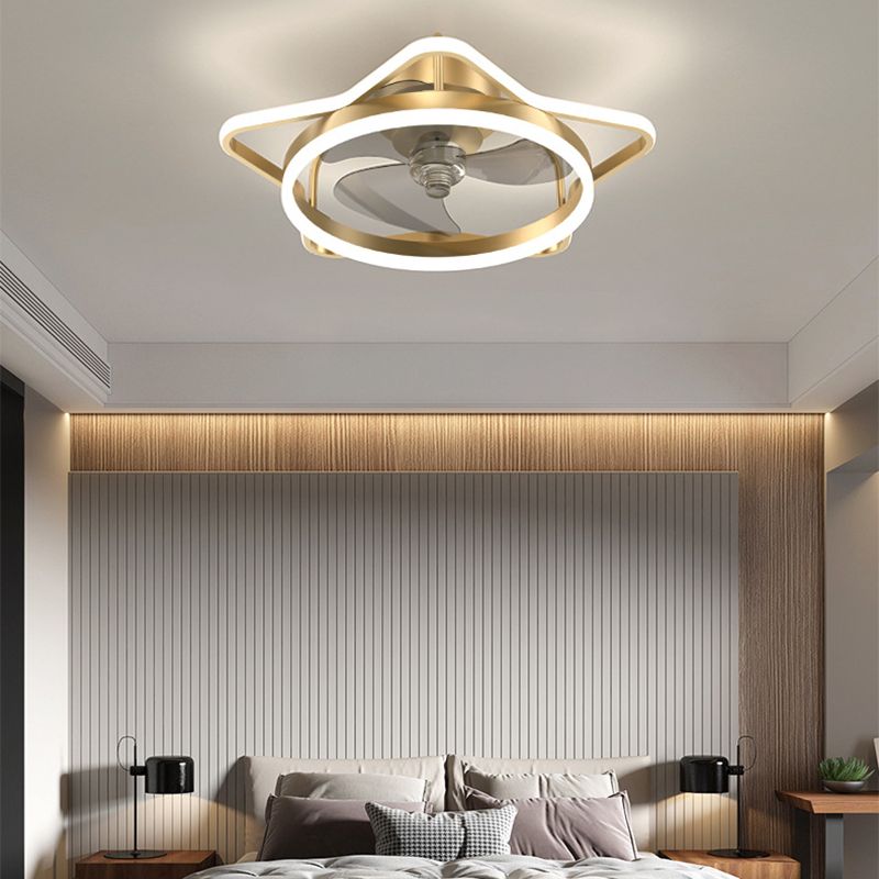 3-Blade Children Ceiling Fan Metallic Black/Golden Fan with Light for Dining Room