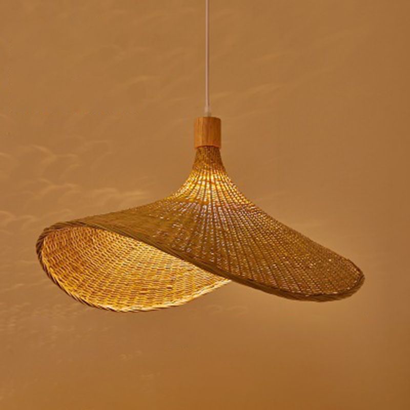 Modern Straw Hat Hanging Light Fixtures Rattan 1 Light Pendant Light