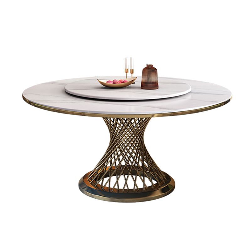 Metal Mesa de comedor redondo de lujo de metal Mesa de piedra sinterizada para cocina y comedor