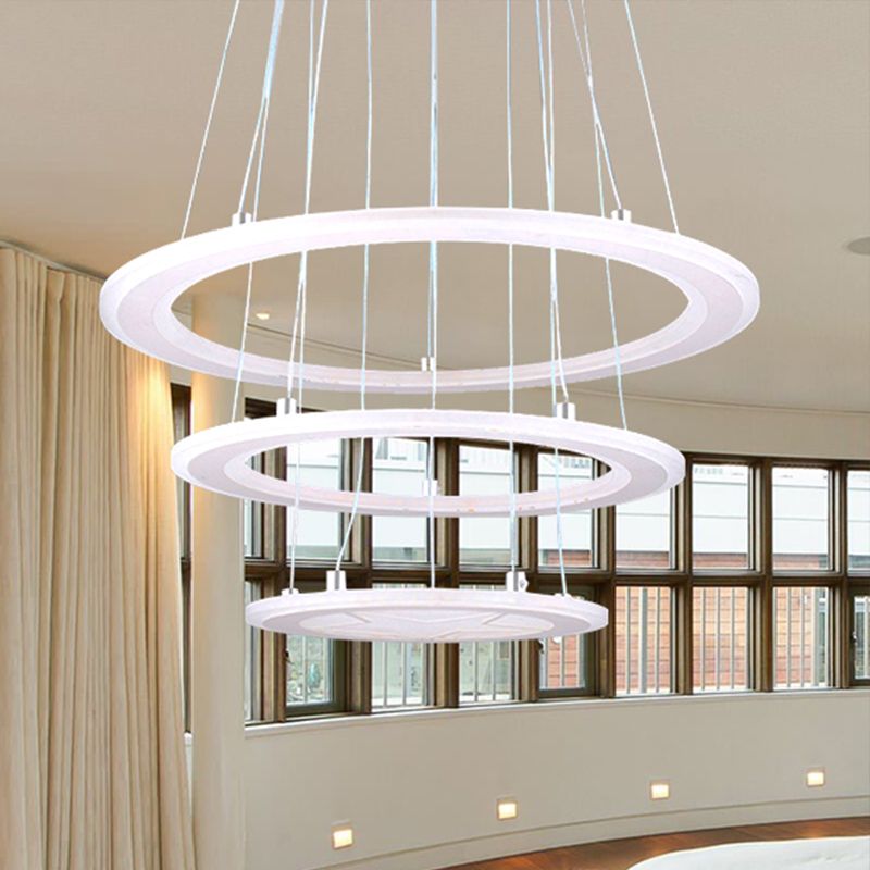 Simple Ring Chandelier Light Acrylic LED 3 Lights Bedroom Ceiling Drop Pendant in Warm/White Light
