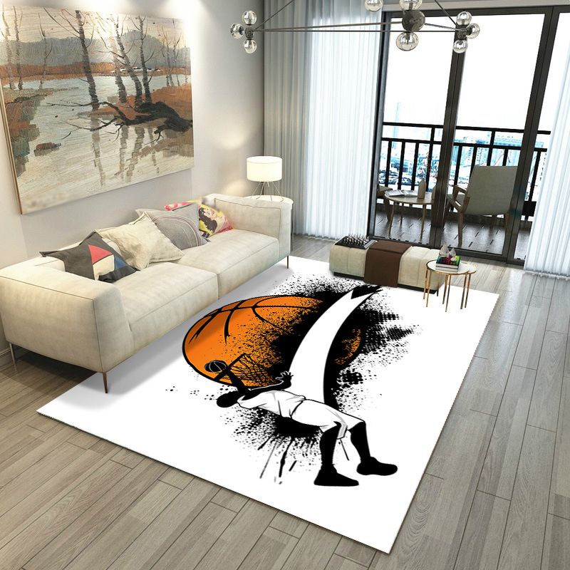 Schwarzer trendiger Teppich Polyester Basketball Teppich Waschbar Teppich für Wohnkultur