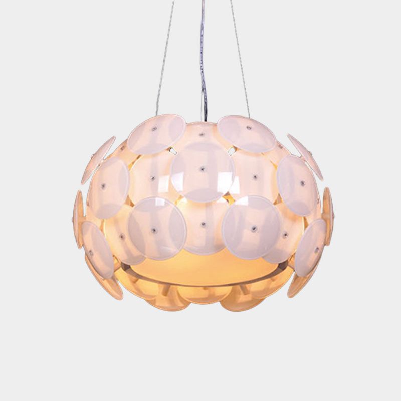 4 têtes chambre à coucher légère lustre de pendentif blanc moderne avec ombre en acrylique de tambour