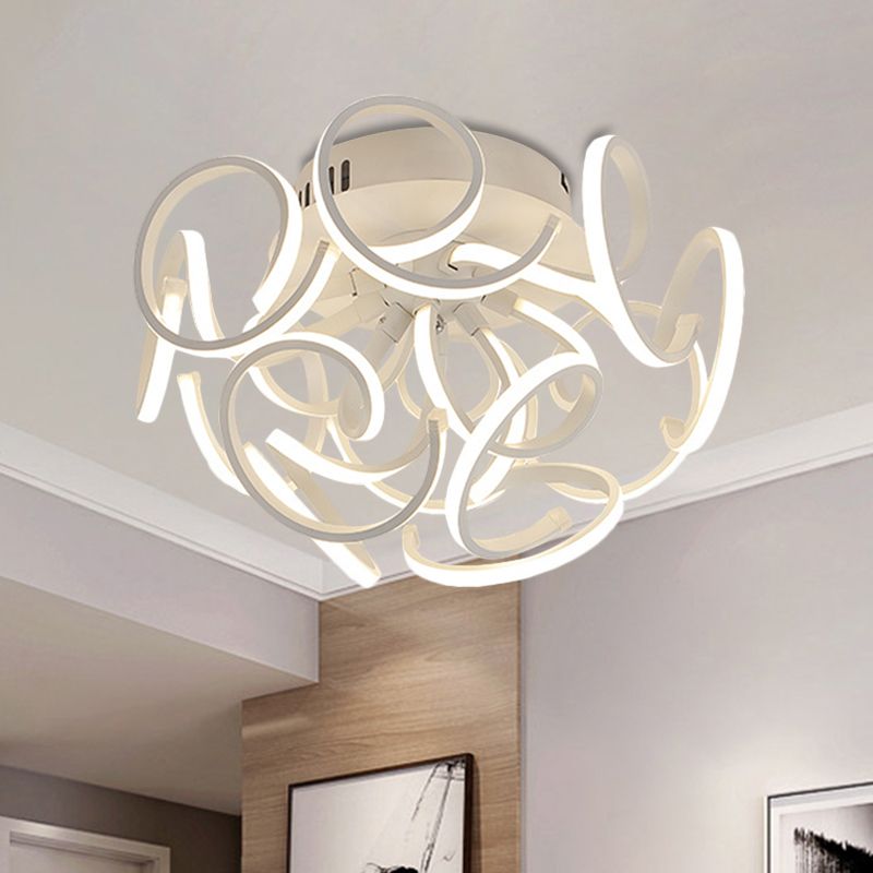 Twisted Strip Semi Flush Ceiling Light Modern Metal 9/12-Light White LED Flushmount in Warm/White/Natural Light