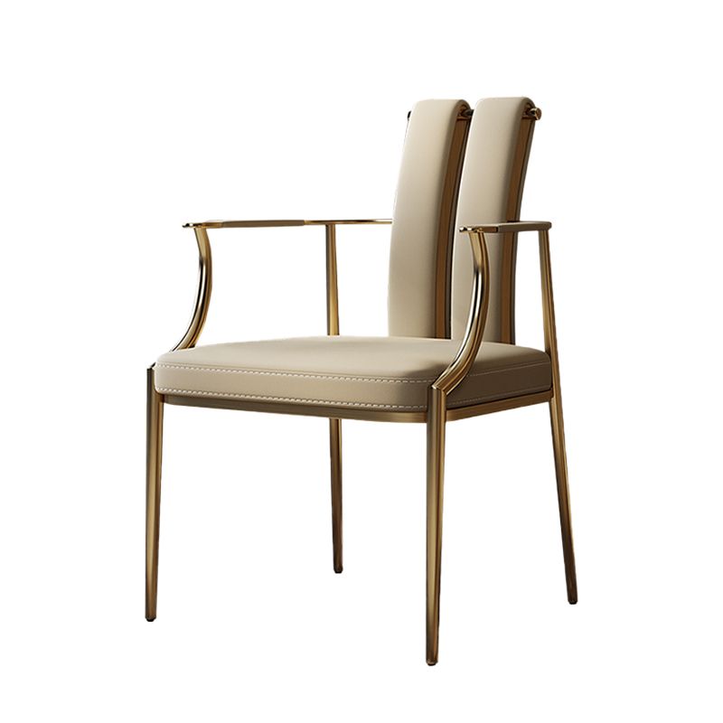 Glam Kitchen Dining Chair Gold Legs Upholstered Dining Arm Chair