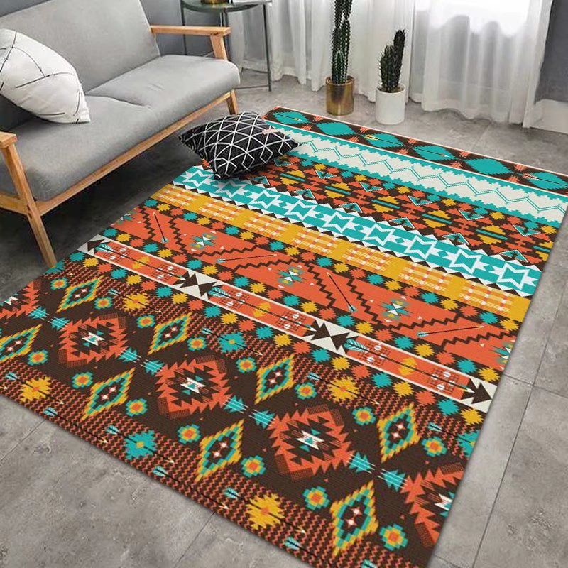 Bohemian Living Room Rug American Print Polyester Area Carpet Stain Resistant Rug