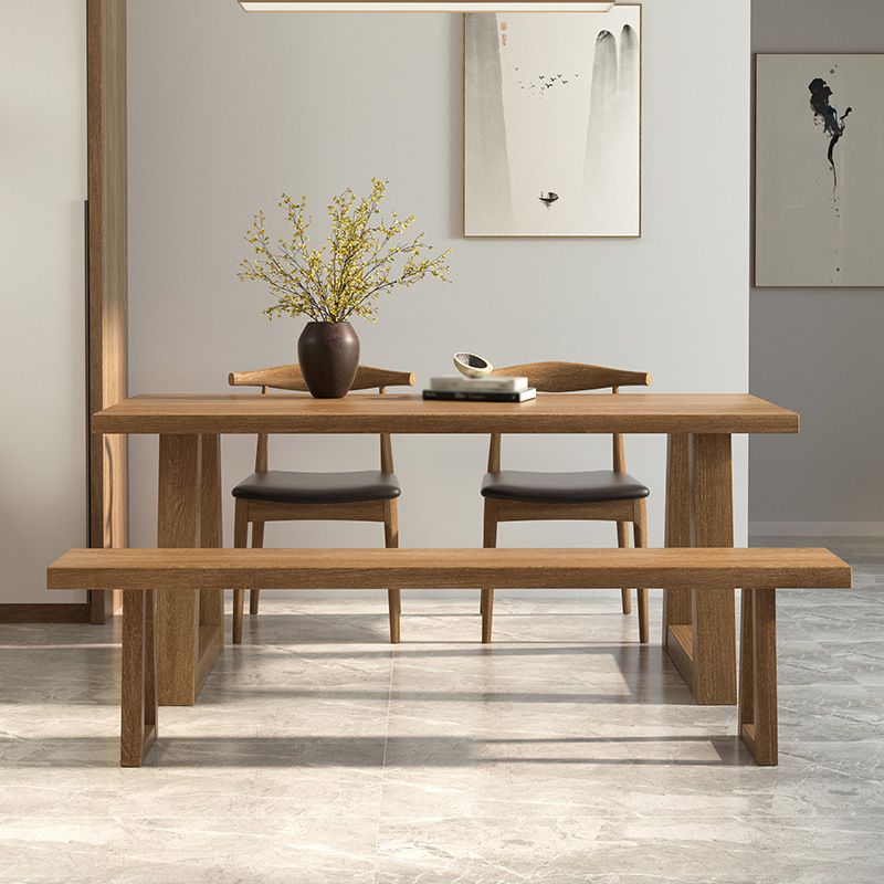 Pine Wood Top Dining Table Modern Rectangle Table with Solid Wood Sled Base