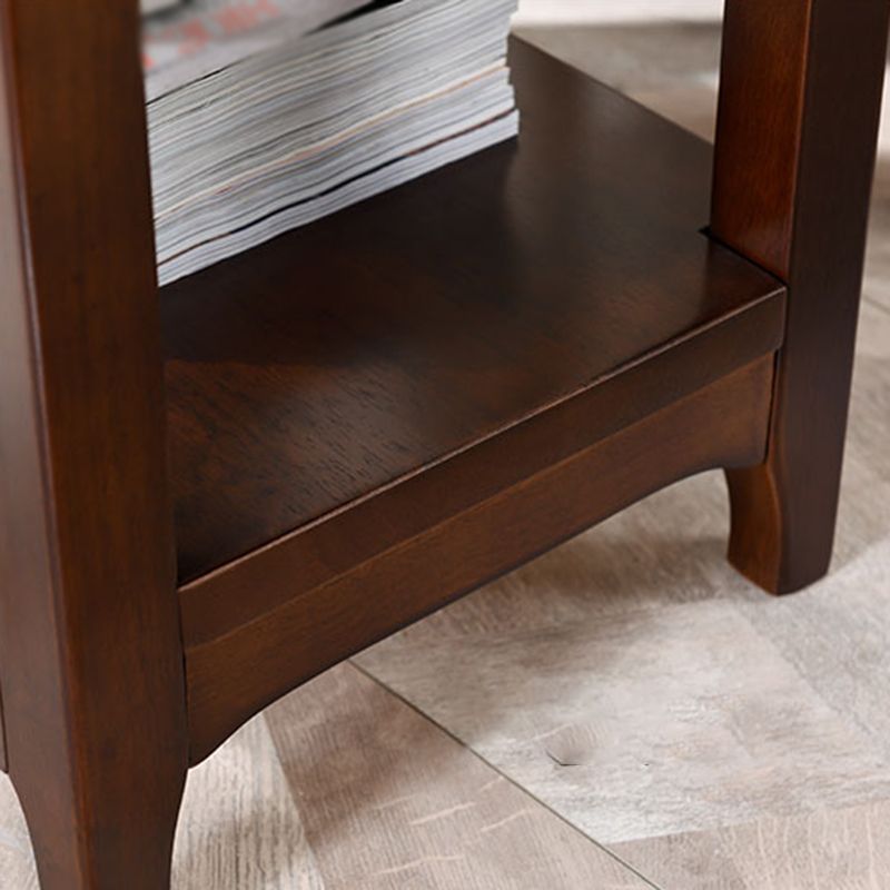 Wood Scandinavian Rectangular 4 Legs Side Table with Storage Shelf