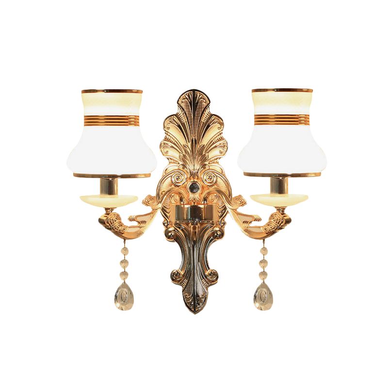 Gold 2 Lights Sconce Lamp Traditional Frosted Glass Beaker Shaped Wall Mounted Lighting Fixture