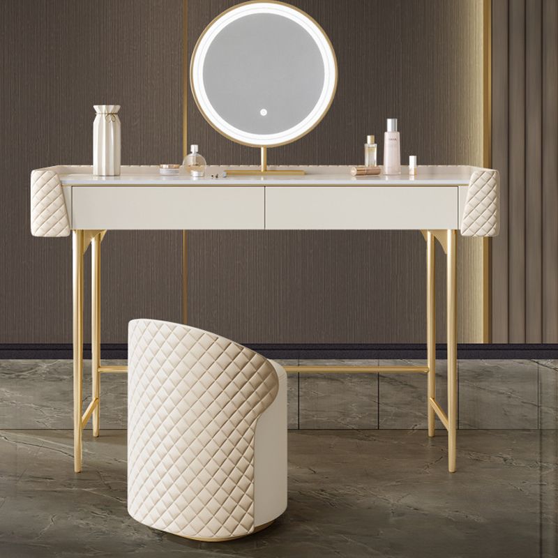 White Vanity Desk with 2 Storage Drawers 17.71" Wide Wood Vanity Set, Glam Style