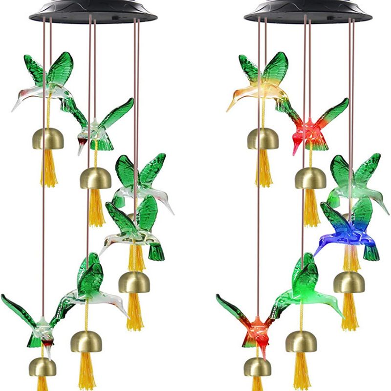 1 Piece Hummingbird Plastic Solar Pendant Light Contemporary Green LED Wind Chime Light