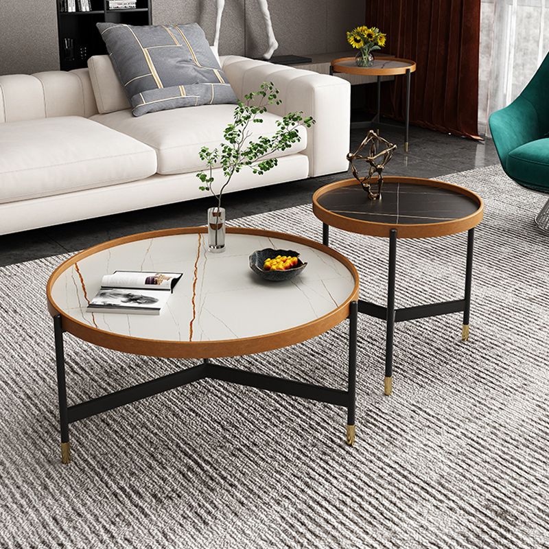 Modern Slate Tray Top 3 Legs Coffee Table White/Black Round Table