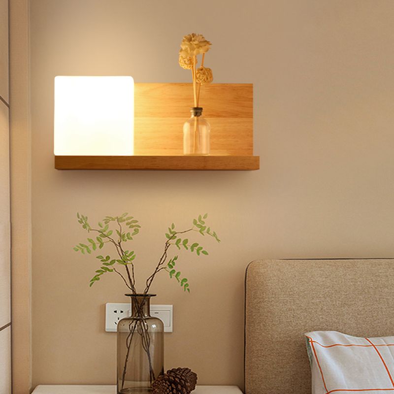 Shaded Bedroom Wall Mounted Light Wood Simplicity Style Sconce Light Fixture in Beige