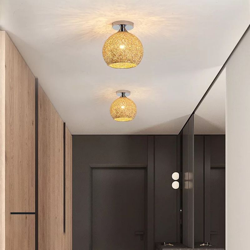 Polish Finish Flush Mount Lighting Contemporary Metal Ceiling Light for Foyer