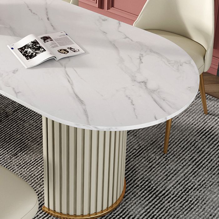Glam Style Oval Table Sintered Stone Table with Metal Legs for Home