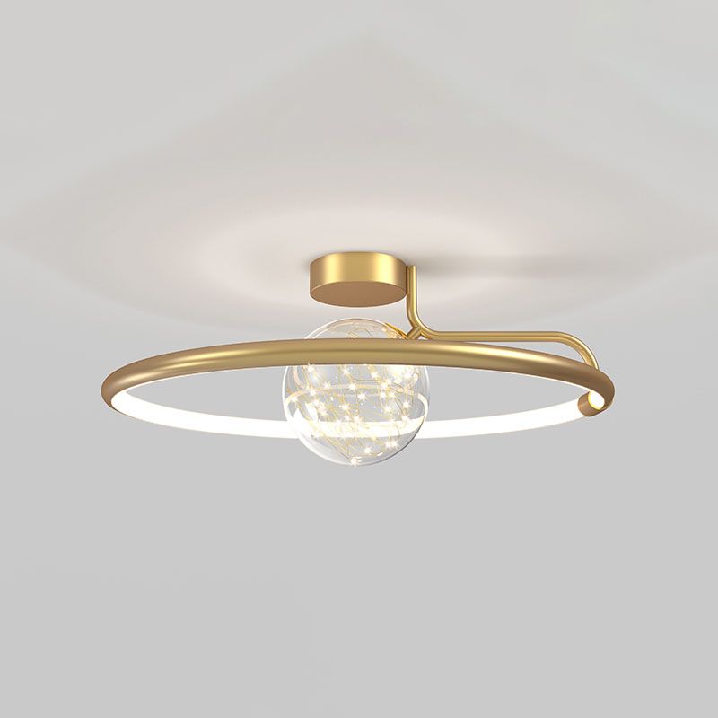Montaje de vidrio de vidrio transparente de oro lámpara de techo de círculo moderno para dormitorio
