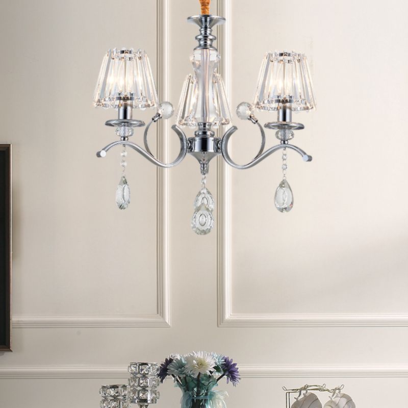 Chrome Conic kroonluchter eenvoudige 3 bollen Clear Crystal Suspension Lighting met druppel