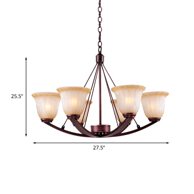 Antieke bel kroonluchter hanglamp 6/8 bollen matglashanglamp in koper voor woonkamer