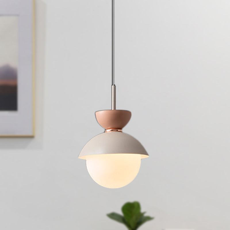 Hourglass Pendant Light Macaron Metal 1 Light Dark Blue and Gray/Dark Blue and Pink/Dark Blue and Pink Hanging Light with Globe White Glass Shade