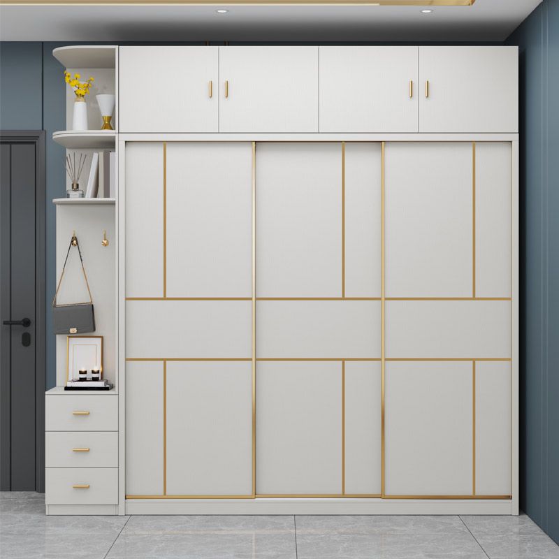 Manufactured Wood White Storage Cabinet with Sliding Door Modern Cabinet with Drawers