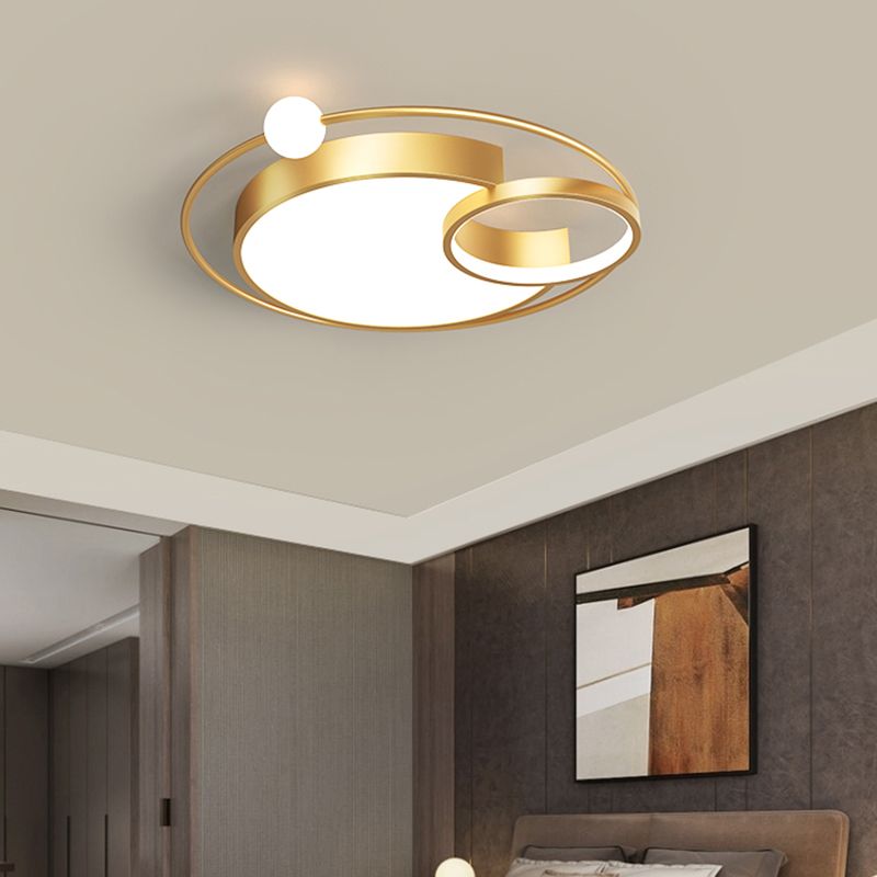 Lámpara LED de metal para dormitorio con montaje empotrado en forma de luna nórdica, cerca del techo