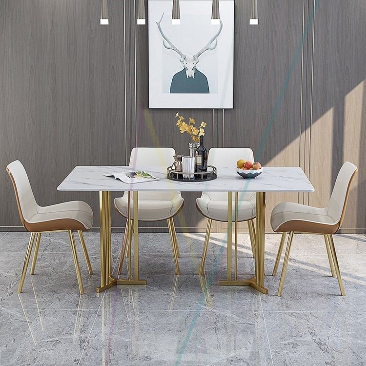 Sintered Stone Dining Table Traditional Luxury Home Use Table with Gold Frame