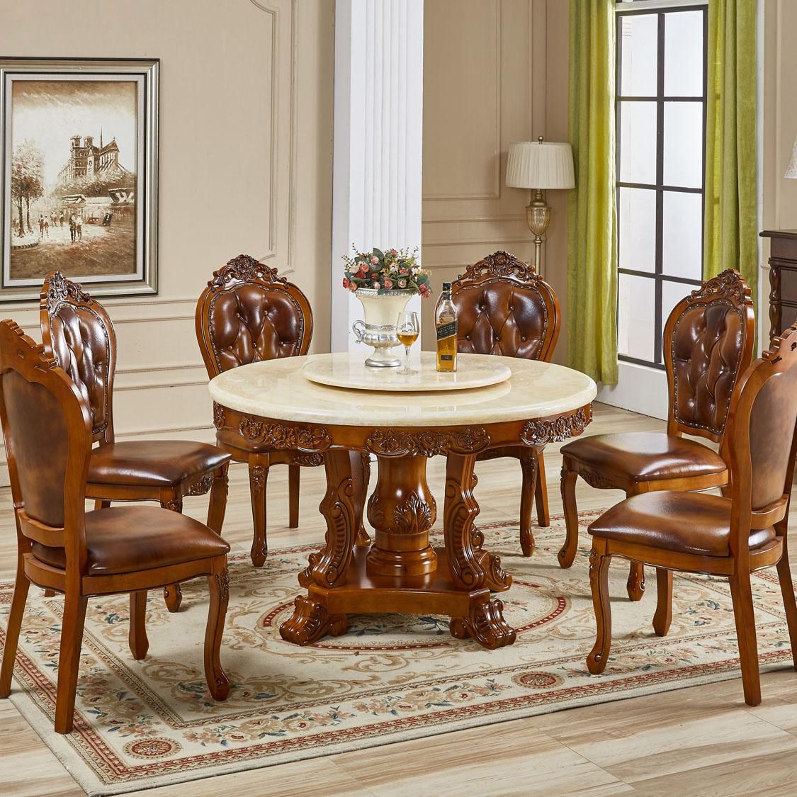 Solid Wood Victorian Round Dining Table Dining Table with Pedestal Base