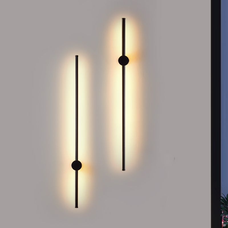 Minimalist Metal Wall Light Straight LED Wall Sconce in Black for Bedroom