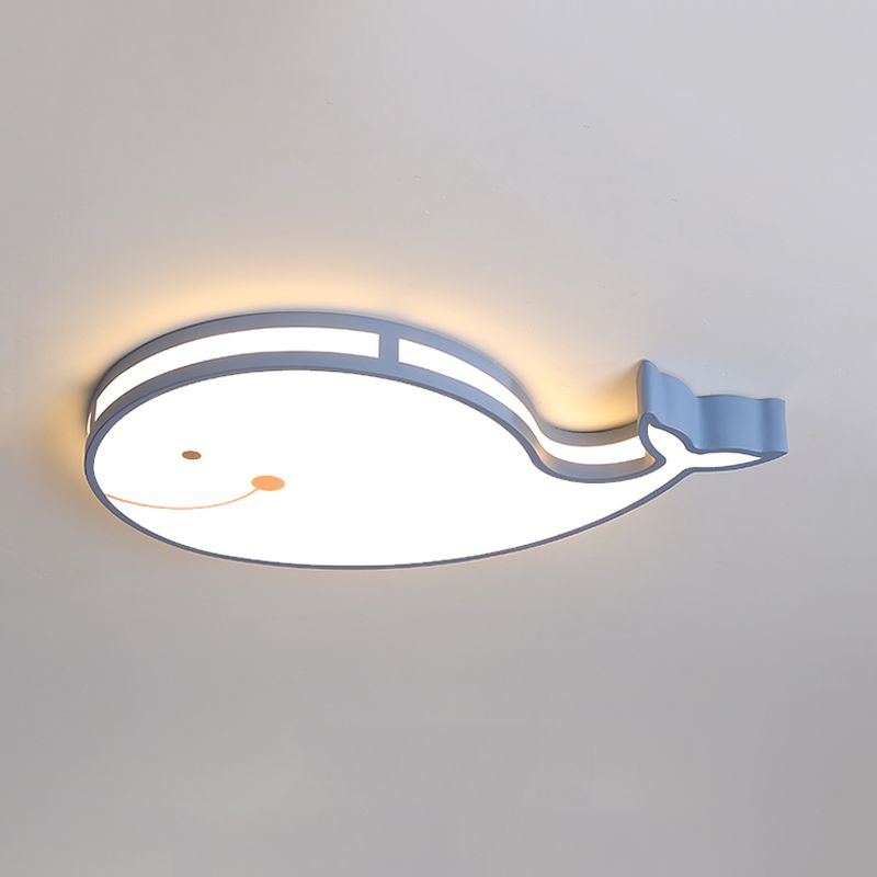 Whale Kids Dorm Ceiling Flush Iron Cartoon LED Flush Mount Light in White/Pink/Blue with Acrylic Diffuser