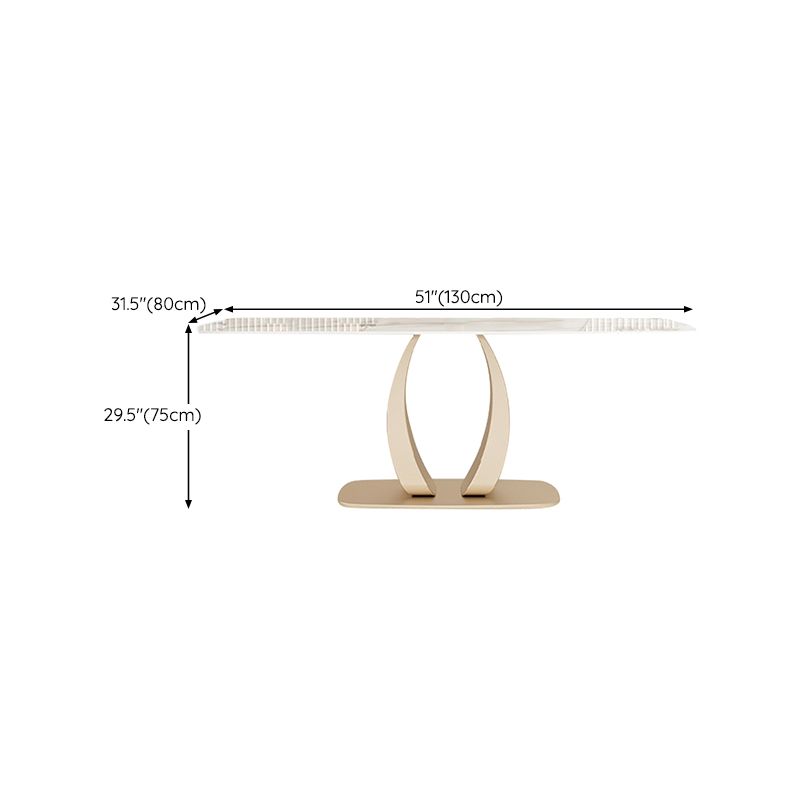 Glam Style Dinner Table Stone Rectangle Dining Room Table in White